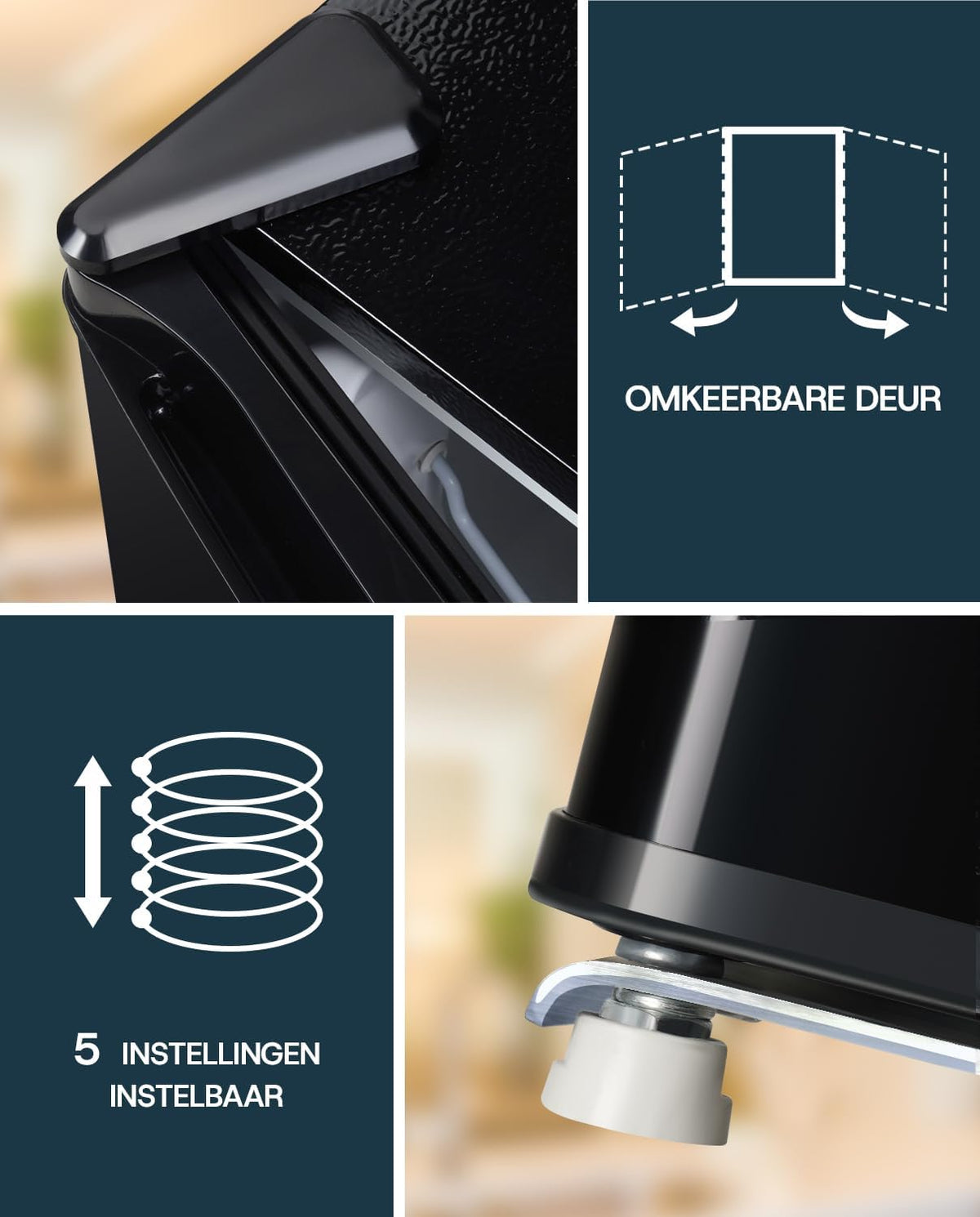 Upstreman Mini-Kühlschrank mit Gefrierfach FR17 – 46 Liter – 41 dB leise – Schwarz – Metall