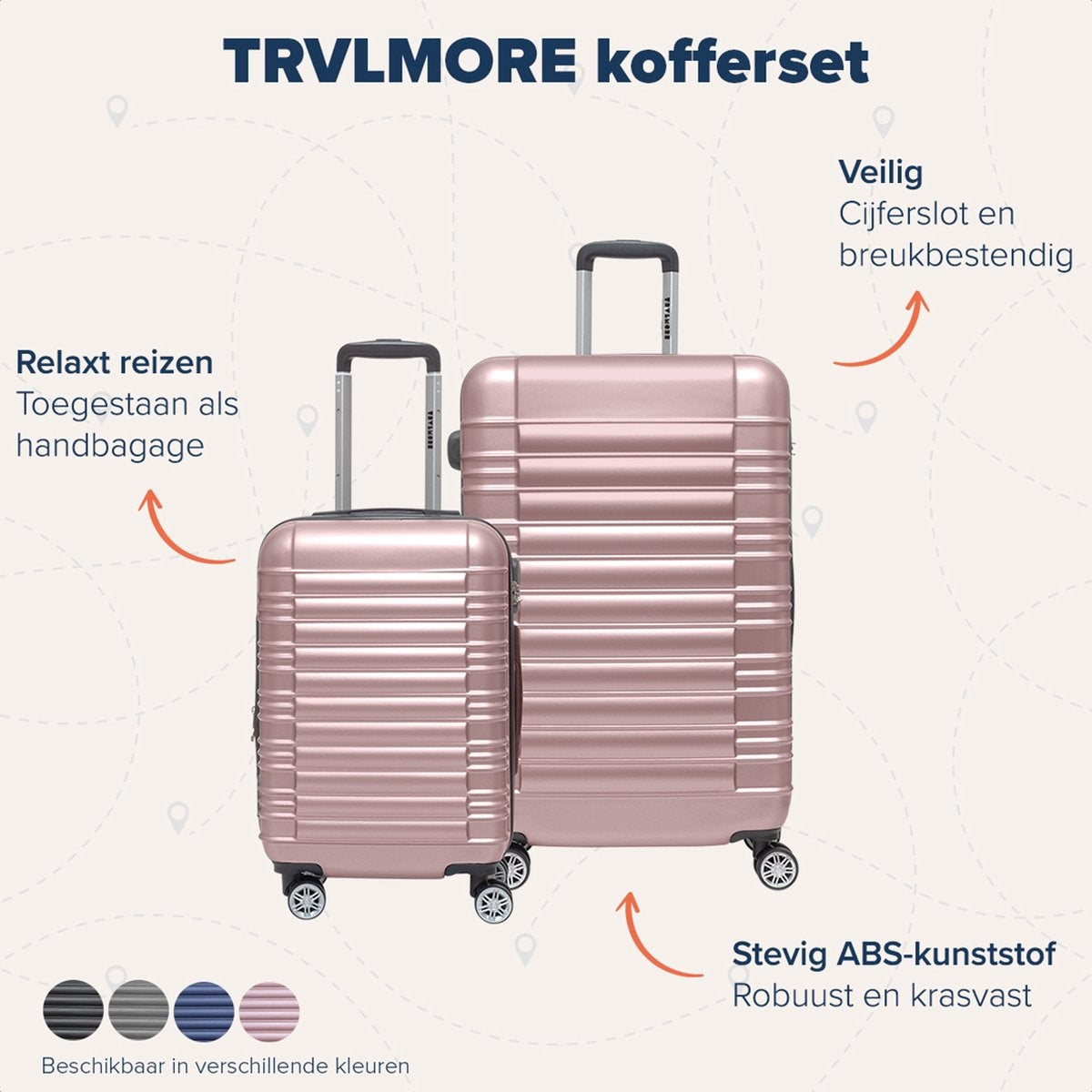 TRVLMORE - Kofferset - 2 Stück - 38L (Handgepäck) + 110L - Rose Gold