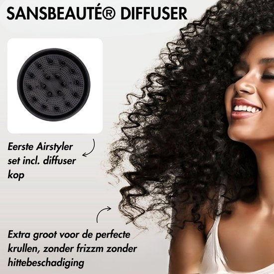 Sansbeauté® 8-in-1-Lockenbürste - Mit Diffusor und Aufbewahrungsbox - Multistyler - Fönbürste für kurzes Haar - Haarstyler - Haartrockner - Wärmebürste - Stylingbürste - Drehkabel