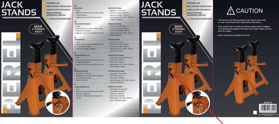 Perel Satz verstellbare Achsstützen, 2 Stück, max. Hubhöhe 430 mm, belastbar bis 2 Tonnen (pro Stück), Stahl, orange