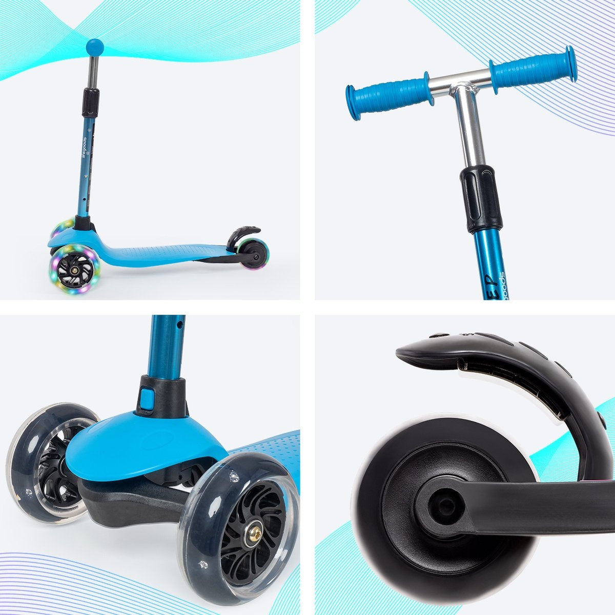 LifeGoods HappyStep Kinder-Roller - Alter 2-5 Jahre - 3 leuchtende Räder - Jungen/Mädchen - Blau
