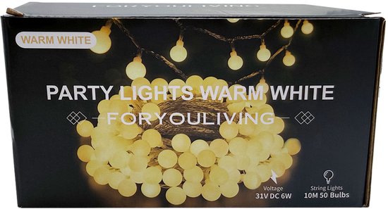 Foryouliving Lichterkette 10 Meter für den Außenbereich – 50 warmweiße LED-Lampen – verkettbare Lichterkette mit 8 Funktionen – Gartenbeleuchtung & Stimmungsbeleuchtung – Partybeleuchtung