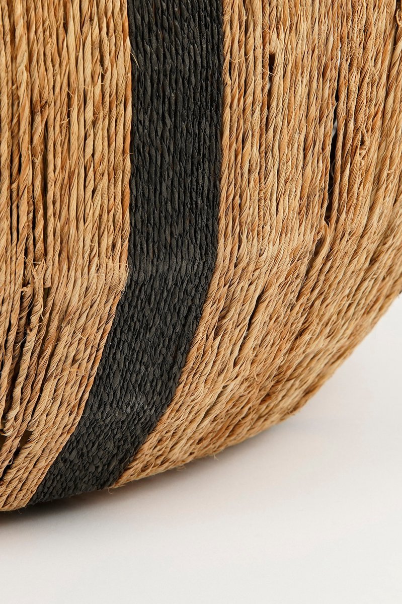 Liliano Korb 2er Set - Ø 50 cm x H 48 cm und Ø 36 cm x H 33 cm - Jute mit schwarzen Streifen - Glimmerdekorationen