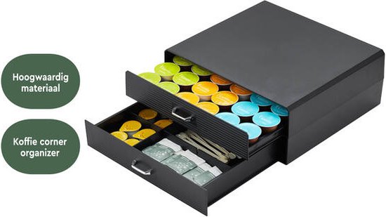 BRASQ Kapselhalter für Nespresso Tassen - für Dolce Gusto Tassen - Bis zu 50 Tassen - Kaffeetassenhalter Schwarz - Aufbewahrungsbox mit 2 Schubladen - Vertuo - K-cup
