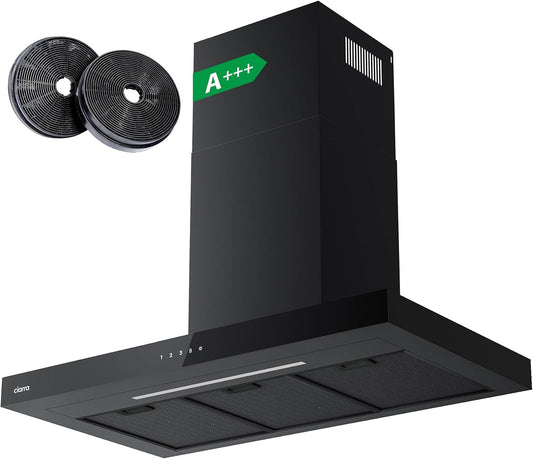 Ciarra CBCB9102 Dunstabzugshaube 90 cm – 650 m³/h – 4 Geschwindigkeitsstufen mit Booster – WLAN & Touch-Steuerung – Umluftbetrieb – Schwarz