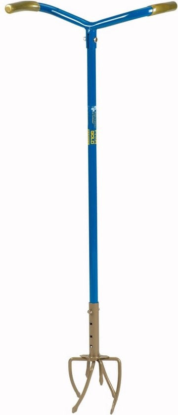 Tuinklauw GG921-06 - Woelvork - In Lengte Verstelbaar 97-106CM - Aarde Losmaken, Onkruid Wieden, Grond Beluchten, Kultiveren - Blauw/Goud