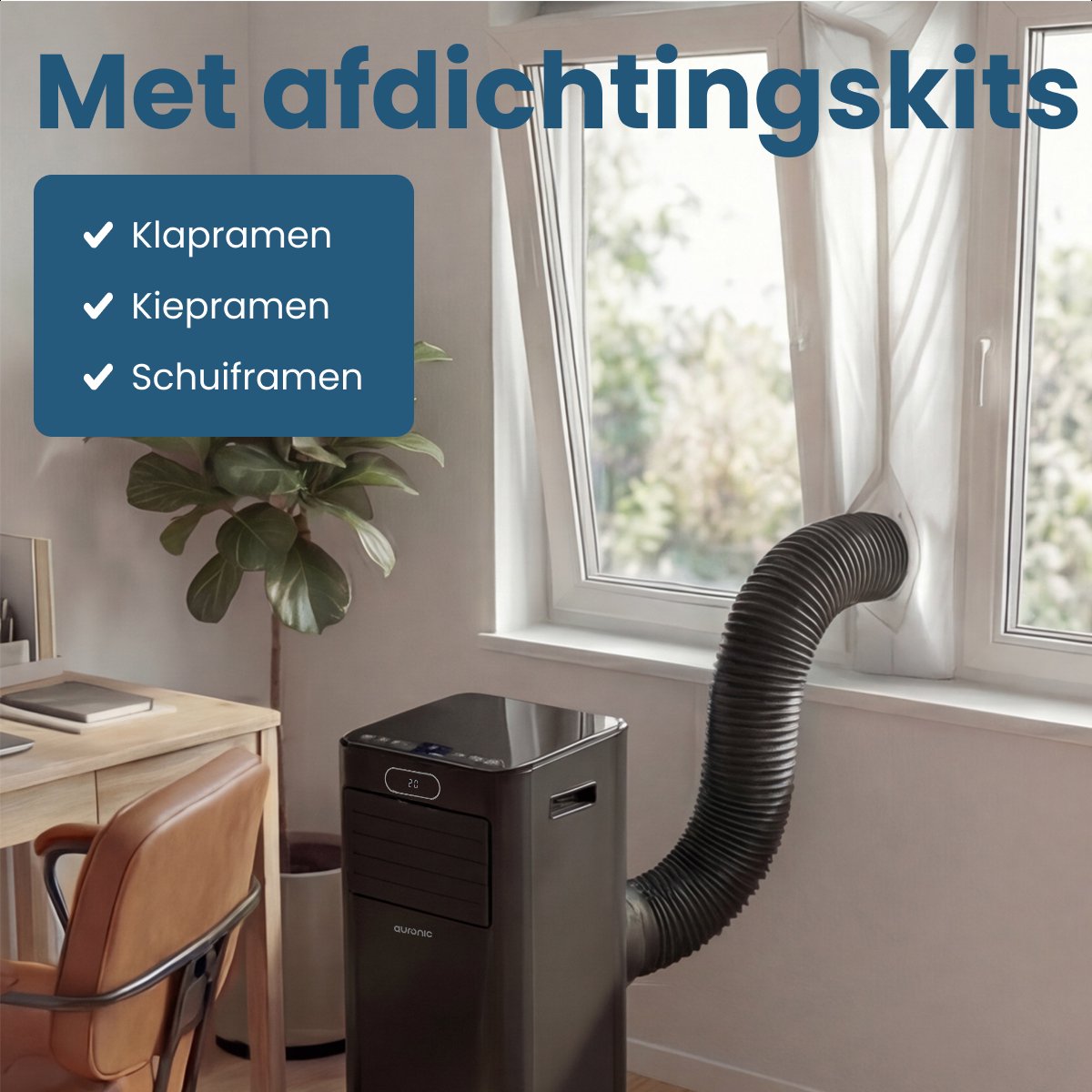 Auronic Mobile Klimaanlage Weiß – 7000 BTU – Bis zu 20 m² – 3-in-1 – Mit Fensterdichtungssätzen