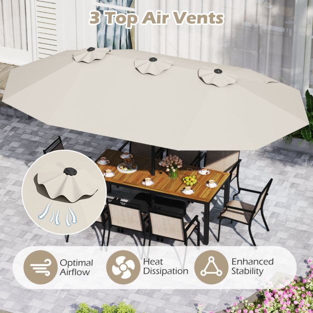 Coast Doppel-Terrassenschirm 470 × 285 cm mit Fuß – Großer rechteckiger Sonnenschirm mit Kurbel, 12 Metallstreben und Sandsäcken – für Garten und Terrasse