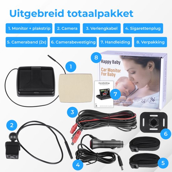 Nuvance - Babykamera - rutschfest und verstellbar - inklusive 4,5 Zoll Monitor - Schwarz