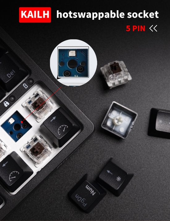 RK84 Gaming-Tastatur Weiß - RGB-Beleuchtung - Hot-Swap-fähig - Tri-Mode - Ergonomische mechanische Gaming-Tastatur mit Wireless-Verbindung - Qwerty - 80% mit Multimedia-Tasten - braune Schalter