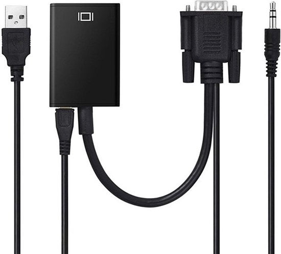 Garpex VGA-zu-HDMI-Adapter mit 3,5-mm - AUX und USB-Stromkabel – Analog-zu-Digital-Videokonverter, 1080p Full HD, Stecker-Buchse-Design