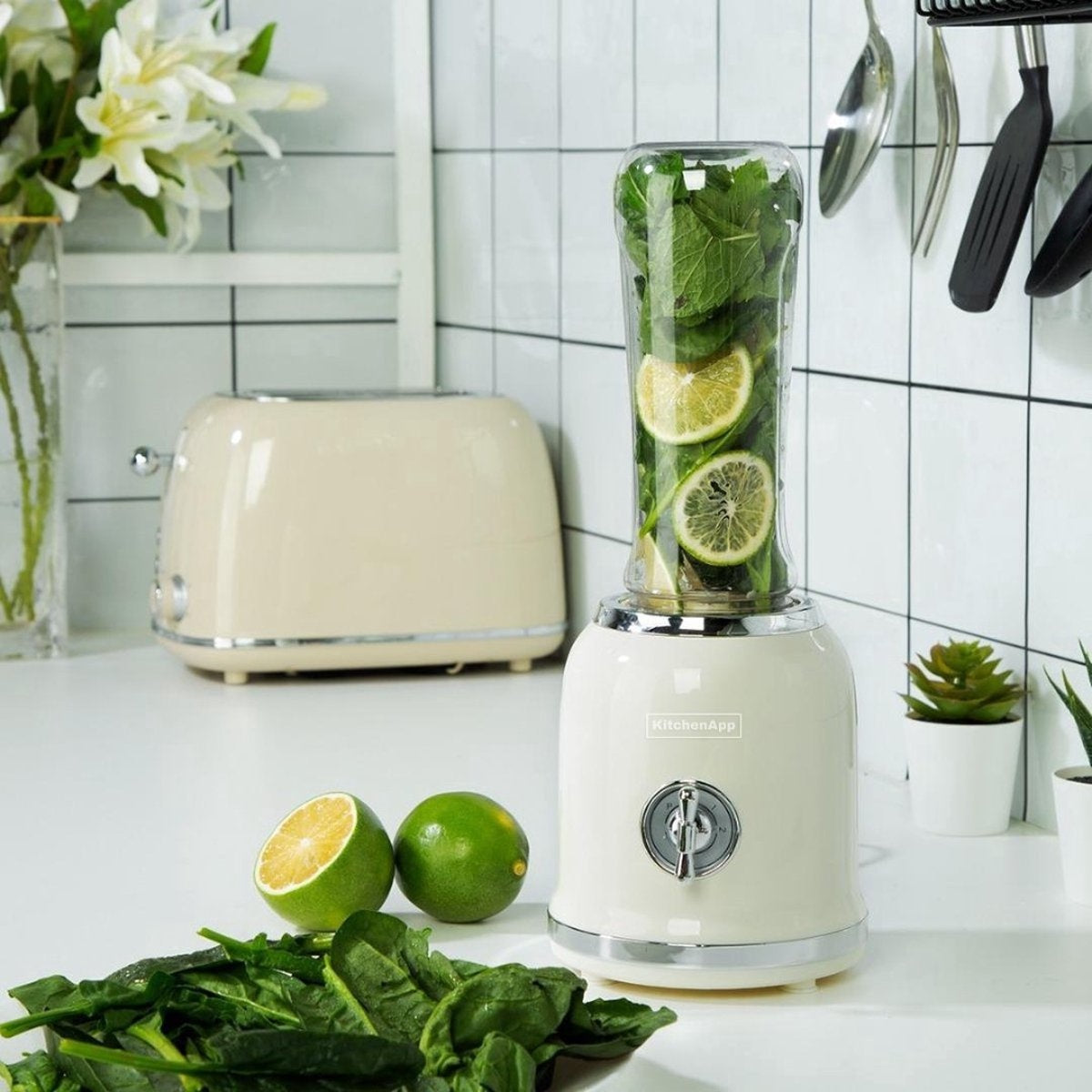 KitchenApp - Retro-Mixer - zum Mitnehmen - Smoothie-Maker - Inklusive zwei Flaschen