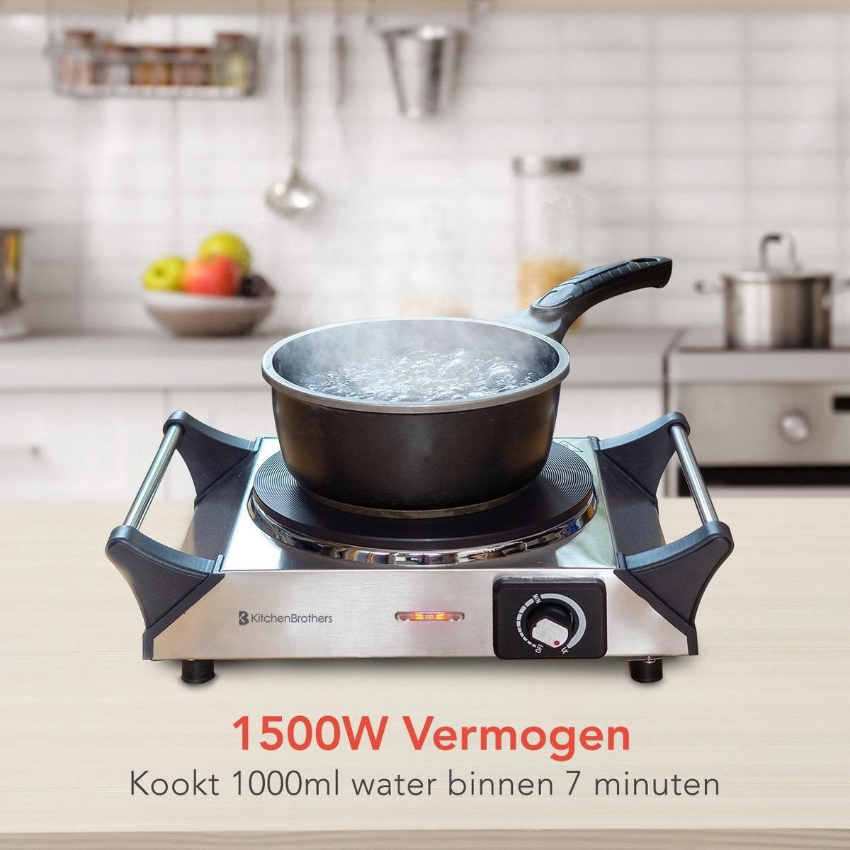 KitchenBrothers Elektrokochfeld - 1 Brenner - 1500W - Edelstahl