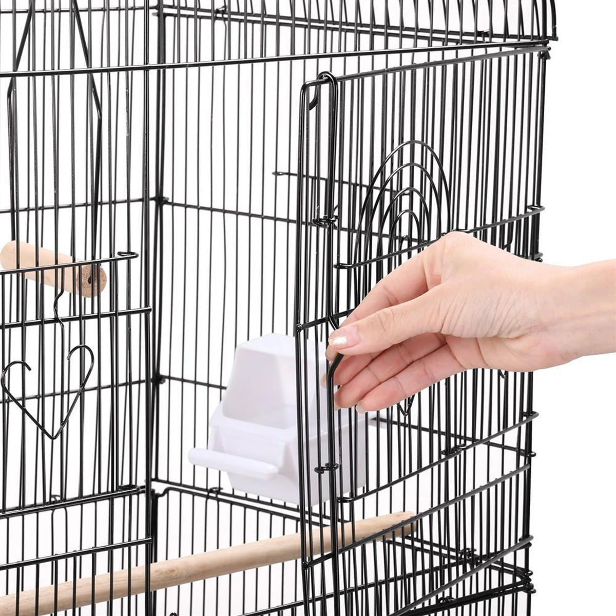 Yaheetech Geräumiger Vogelkäfig mit offenem Dach und Schaukel 46 x 35 x 104,5 cm – Klassisches Schwarz – Metall