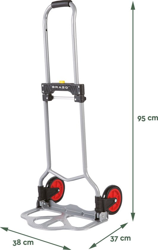 BRASQ Zusammenklappbarer Trolley inkl. Gepäcknadel - 60 KG Kapazität - Transportwagen - Plattformwagen - Stahlwagen