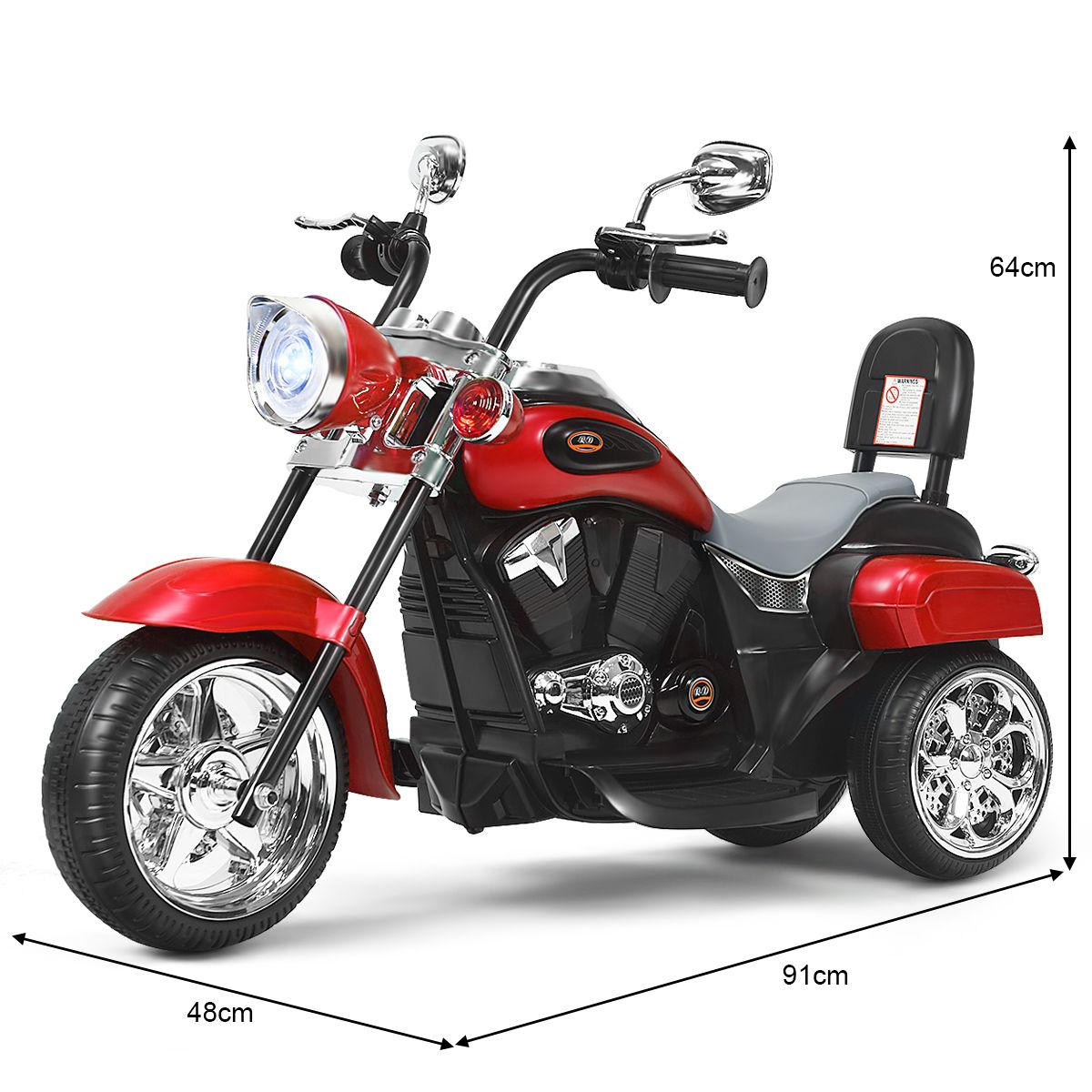 Coast Elektrisches Kindermotorrad – Dreirad mit verstellbarem Scheinwerfer und Hupe – Rot und Schwarz