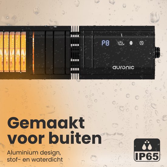 Auronic Terrassenstrahler - Infrarotheizung - Touch Display - 15m2 - Elektrisch - 2500W - Fernbedienung - 9 Stufen - Schwarz