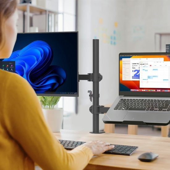 Auronic Monitorarm - 2 Bildschirme - 13 bis 27 Zoll - Verstellbar - Stahl - Schwarz
