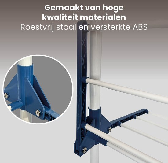 Shine Zusammenklappbarer Wäscheständer mit 3 Etagen und Rädern - Trockenturm - Wäscheständer mit 18 Stangen und 2 Haken - Edelstahl - Verstärktes ABS - 15 Meter Wäscheleine