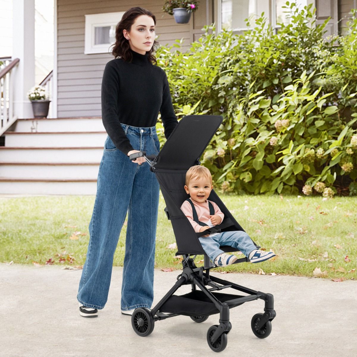 Coast Kinderwagen – Zusammenklappbar und leicht – Geländegängige Räder – Schwarz