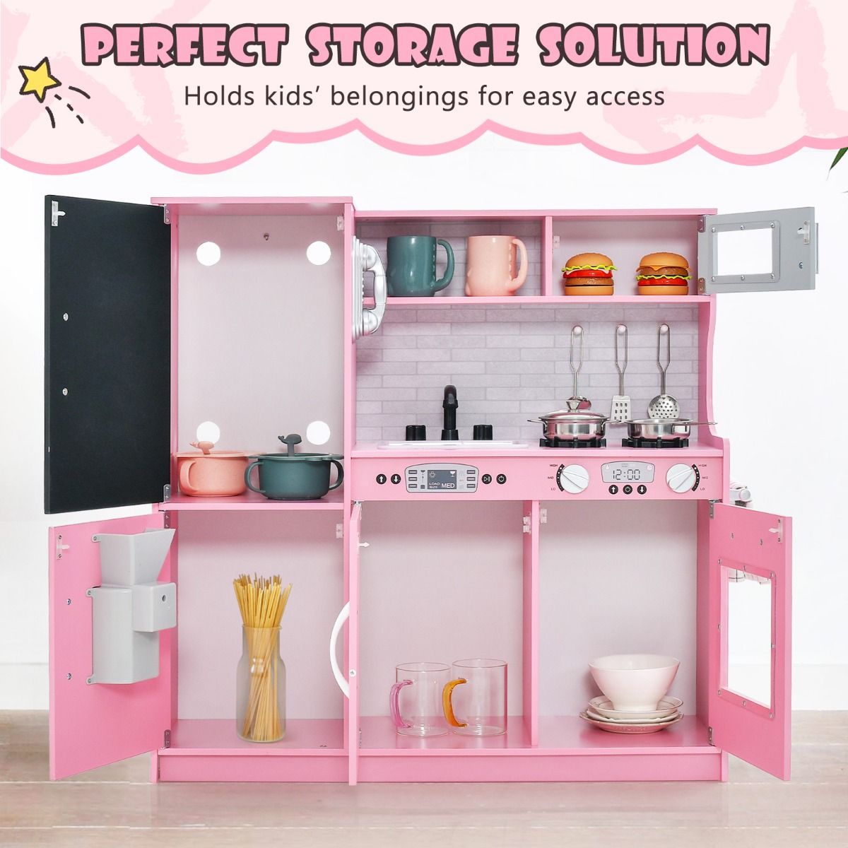 Coast Kinderküche – komplette Spielküche mit Zubehör – Mikrowelle, Eismaschine, Geschirrspüler und Backofen – rosa