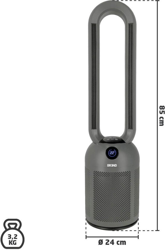 BREND BR-2243 Heizlüfter ohne Lamellen - 2200 Watt - Lamellenlos - LED-Anzeige - Timer - Oszillation - Sicher für Kinder und Haustiere - Dunkelgrau