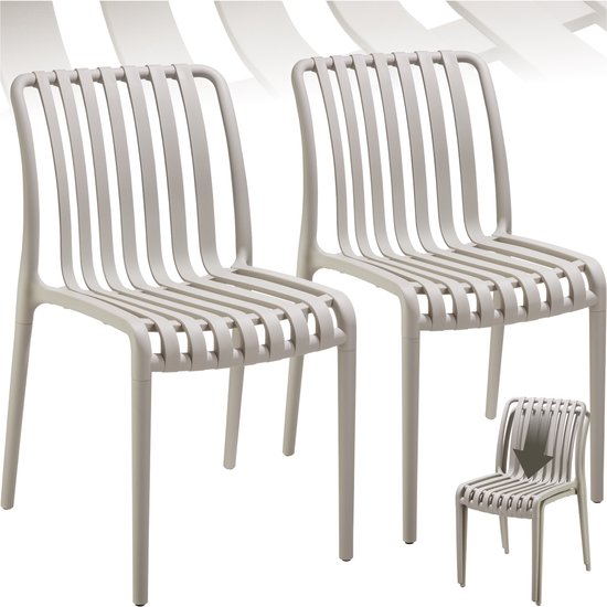 tectake® 2er Set Gartenstühle Alcudia - Taupe - Kunststoffstühle - Stapelbar - Stühle für Garten, Terrasse oder Balkon - Wetterfest und UV-beständig - Belastbarkeit 120kg pro Gartenstuhl