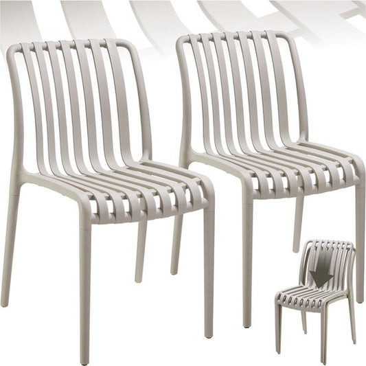 tectake® 2er Set Gartenstühle Alcudia - Taupe - Kunststoffstühle - Stapelbar - Stühle für Garten, Terrasse oder Balkon - Wetterfest und UV-beständig - Belastbarkeit 120kg pro Gartenstuhl