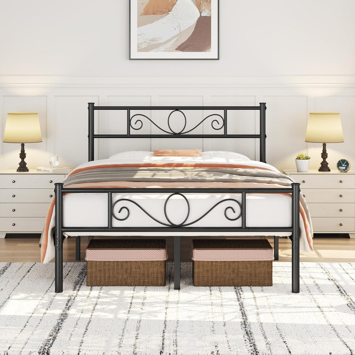 Yaheetech Doppelbett aus Metall 140 x 200 cm – Schwarzes Bettgestell – Mit Lattenrost