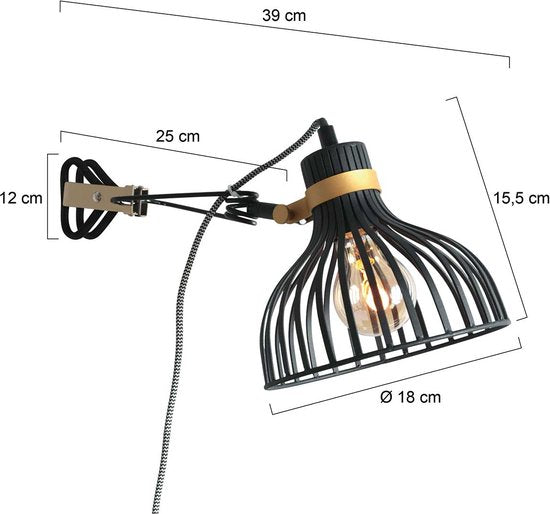 Anne Lighting Wandleuchte Dunbar – schwarz – Metall – 3093ZW