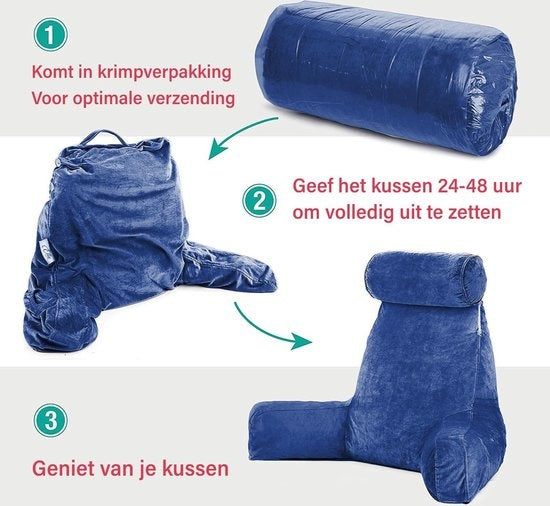 Ella - Lesekissen mit Nackenrolle - Entspannungskissen - Stütze für den unteren Rücken - Samt Marineblau