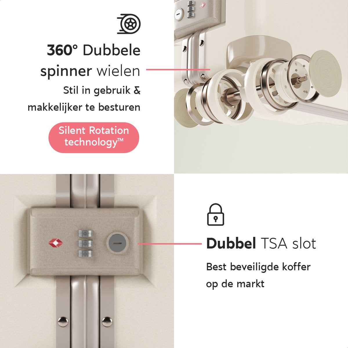 ONYX® - Check-in Koffer 100L - TSA-Schloss - Spinner-Räder - Leichter Trolley - Aluminiumverschluss - Sandweiß