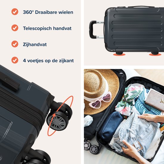 TRVLMORE - Kofferset - 3 Stück - 45L Handgepäck + 75L und 115L geräumiges Gepäck - TSA Schloss - Leichtgewicht - Reisekofferset - Dunkelgrau