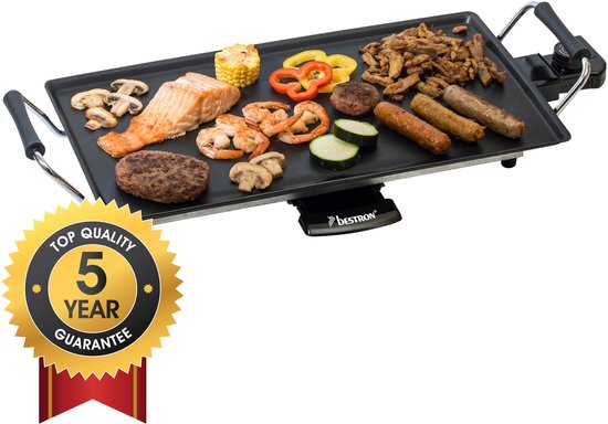 Bestron Backplatte – ABP602 – 2000 W – Gourmet, Grillplatte M 47 x 26 cm – 4–6 Personen – Schwarz – 5 Jahre Garantie