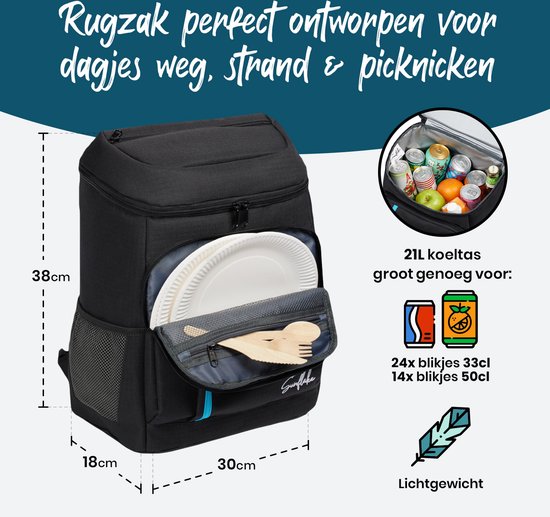 Kühltasche Rucksack 20 Liter - Kompakter isolierter Kühlrucksack - Rucksack Leichter Kühlrucksack - Schwarz - Sunflake