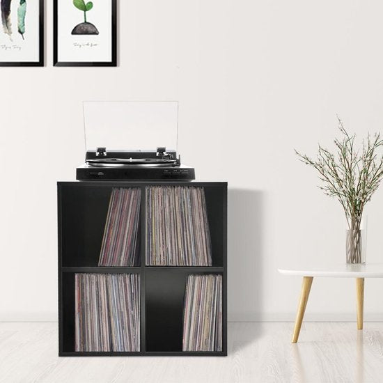Schallplattenschrank - Aufbewahrung von LP-Schallplatten - Bücherregal - 4 Fächer - schwarz