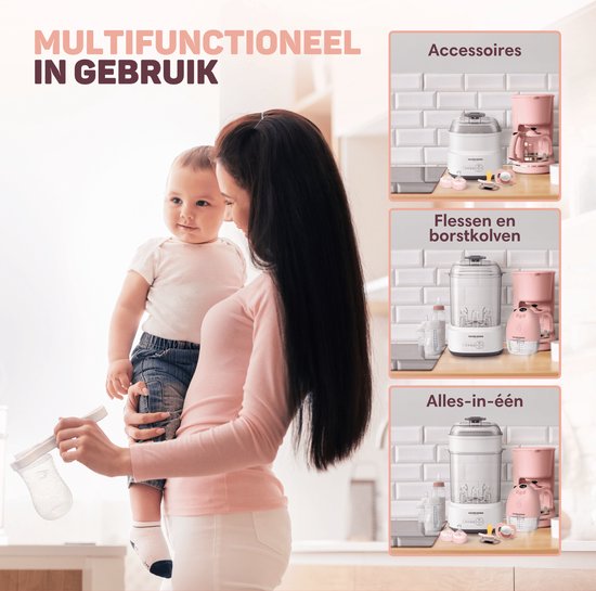 Vulpes Goods® Flaschen-Sterilisator - 5-in-1 Funktion - Mit Trocknungsfunktion & Warmhaltefunktion - Für Babyflaschen & Milchpumpen - BPA-frei - Kunststoff & Weiß