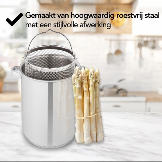 Aviro Spargelpfanne - Nudelpfanne - Ø 16,5 cm - 23cm hoch - 4,2L - Multifunktional - Für alle Wärmequellen geeignet - Edelstahl