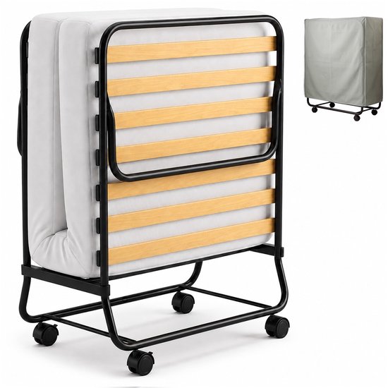 Infinity Goods Klappbett Comfort 90 x 200 cm – Gästebett – Einzelbett – Klappbett – Matratze & Lattenrost – inkl. Schutzbezug