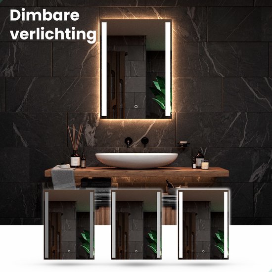 Mirlux Badezimmerspiegel mit LED-Beleuchtung & Heizung - Wandspiegel rechteckig- Anti-Kondensations-Duschspiegel - 90x65CM