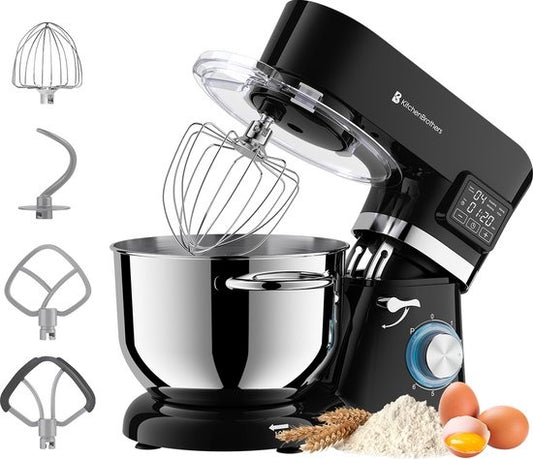KitchenBrothers Küchenmaschine - Display und Timer - Küchenroboter - 6L - 1400W - Schwarz