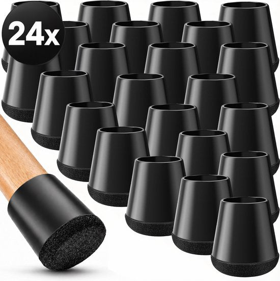 Vaive Stuhlbeinschoner Rund mit Filz - 24 Stück - Stuhlbeinkappen Ø24-30 mm - Bodenschutz für Stühle - Schwarz