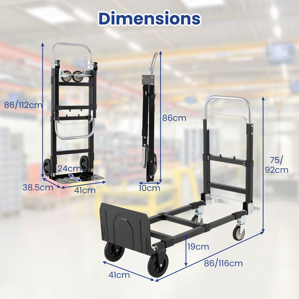 Coast Faltbarer Transportwagen – 3-in-1-Handwagen – Verstellbarer Griff – Schwarz