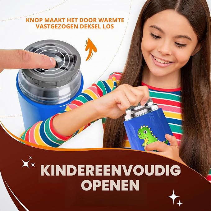 Funkelfuchs Thermos-Lunchbox Dino – 500 ml – Edelstahl – Auslaufsicher – Blau