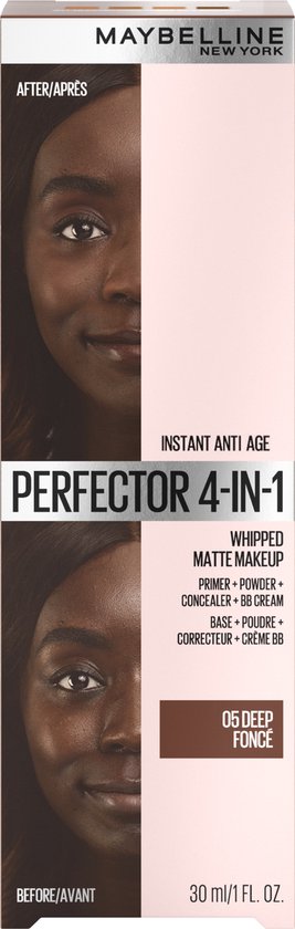 Maybelline New York – Instant Age Rewind Perfector 4-in-1 Matte – Deep – Grundierung, Concealer, BB-Creme und Puder in einer Tube – 30 ml