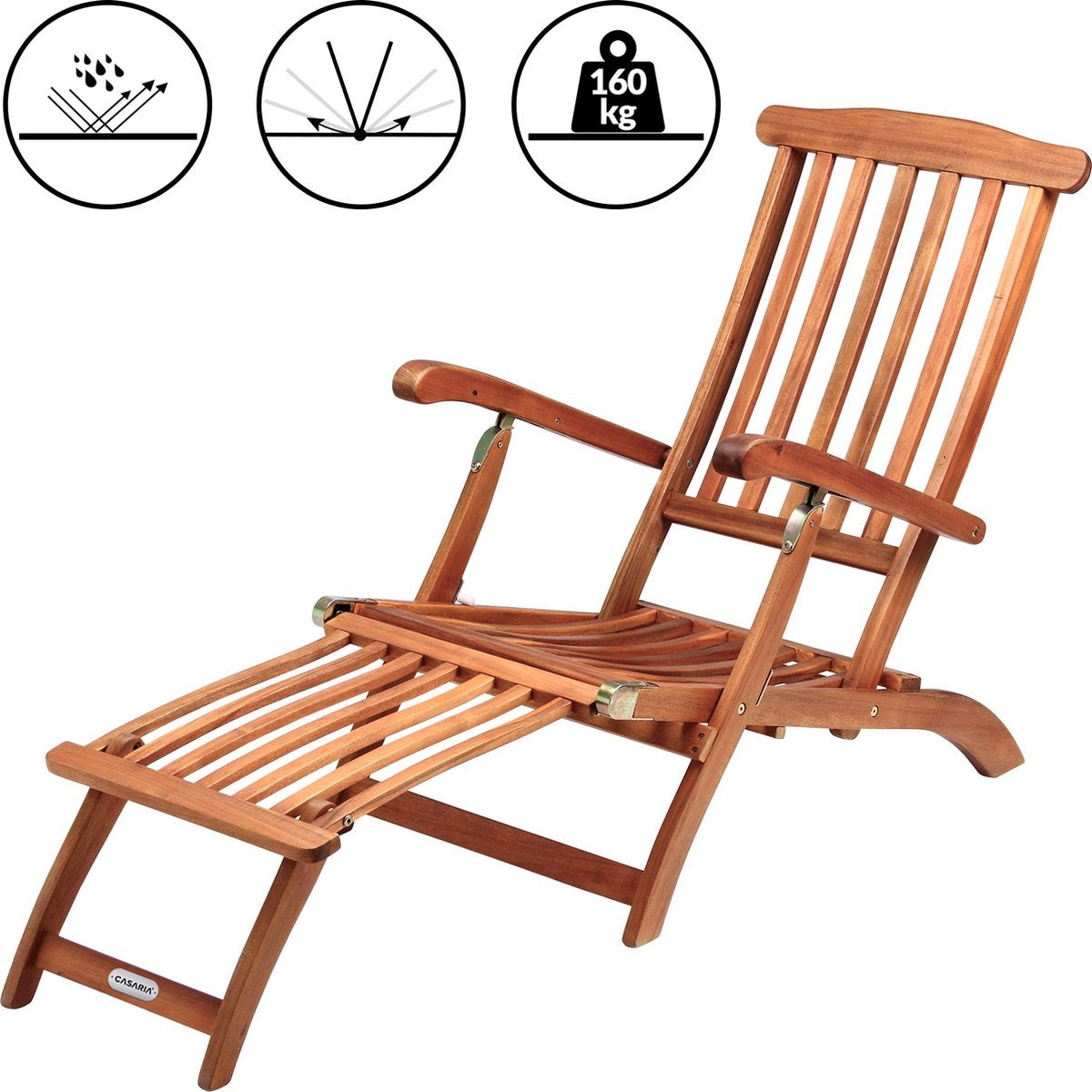 Casaria Sonnenliege "Queen Mary" Akazienholz - 196x54x95cm - Braun