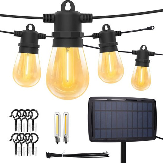 Partizzle 15m wasserdichte Solar Lichterkette - Dimmbar - LED Solar Gartenbeleuchtung - Camping Lichtergirlande - Solar Lichtergirlande für draußen - 2700K / Warm White
