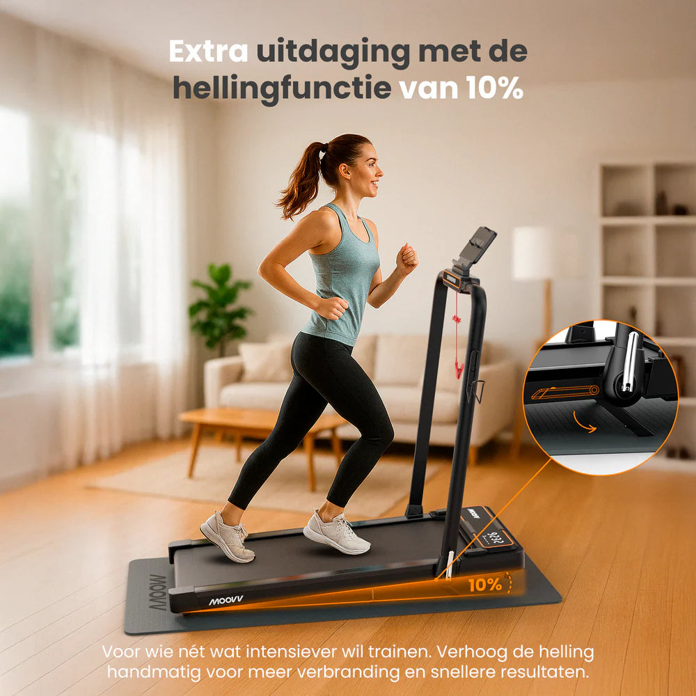 Moovv SmartStep Pro v3 Incline Laufband - Zusammenklappbar - Walking Pad mit 10% Steigungsfunktion - 1-12 km/h - Inkl. Zubehör