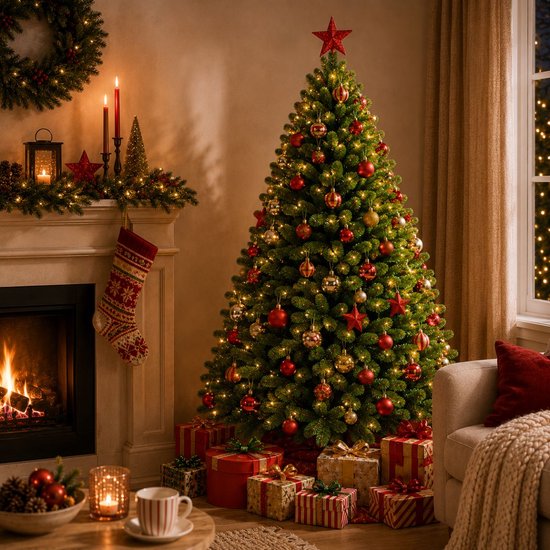 Triumph Tree Tsuga Weihnachtsbaum – Volles und natürliches Aussehen mit 1502 Zweigen – Weihnachtsdekoration für den Innenbereich – Kunstbaum, einfach und schnell aufstellbar – Grün, H 260 x Ø 160 cm