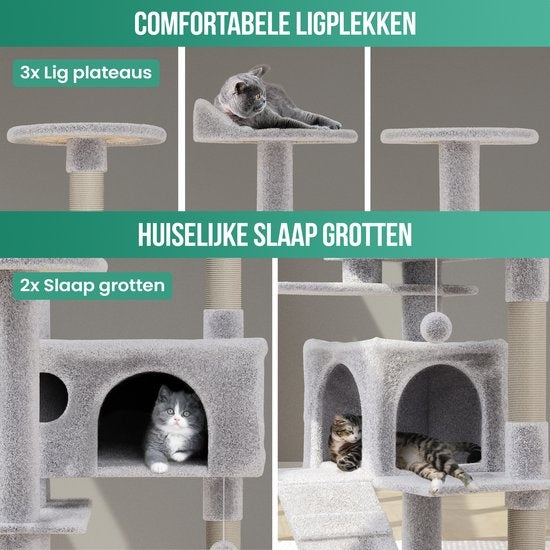 Avalo - Katzenkratzbaum - mit 7 Ebenen - 137x49x49 CM - für große Katzen - Hellgrau